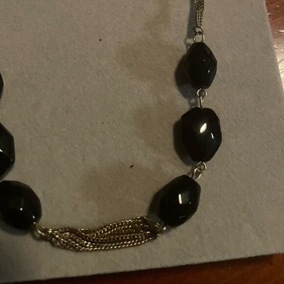 Vintage Gold Tone Multistrand Black Station Bead Necklace - Picture 2 of 3